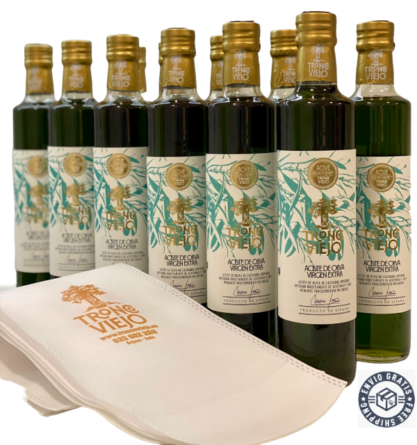 AOVE PREMIUM Botellas de 500 ml, Caja de 12 unidades EDICION LIMITADA + Regalo de 6 bolsas.  Nueva COSECHA 24/25