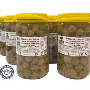 ACEITUNAS verdes, machacadas y aliñadas, Caja de 6 unidades